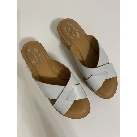 Kork Ease Women's Cork Wedge Sandals Size 7 Leather Off White - Picture 3 of 11